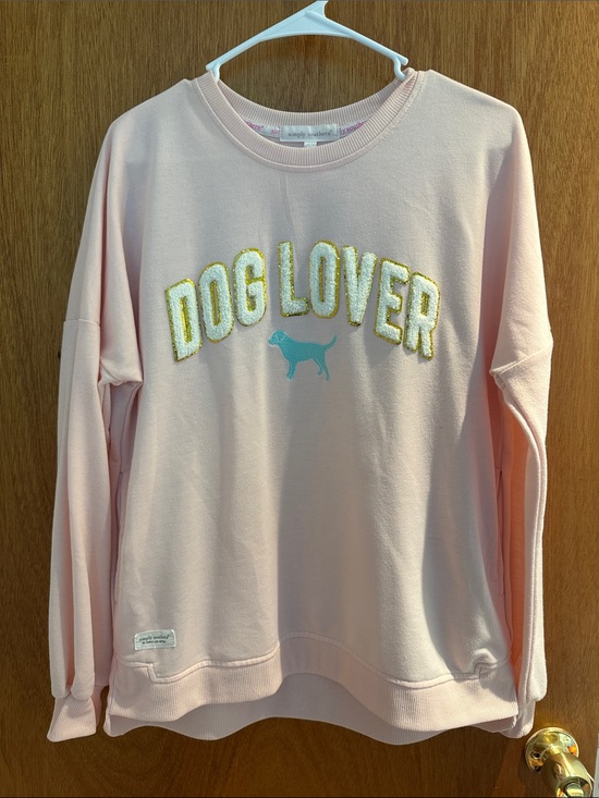 Simply Southern Tops - Simply Southern Pink 'Dog Lover' Sweatshirt with Gold Appliqué and Teal Dog